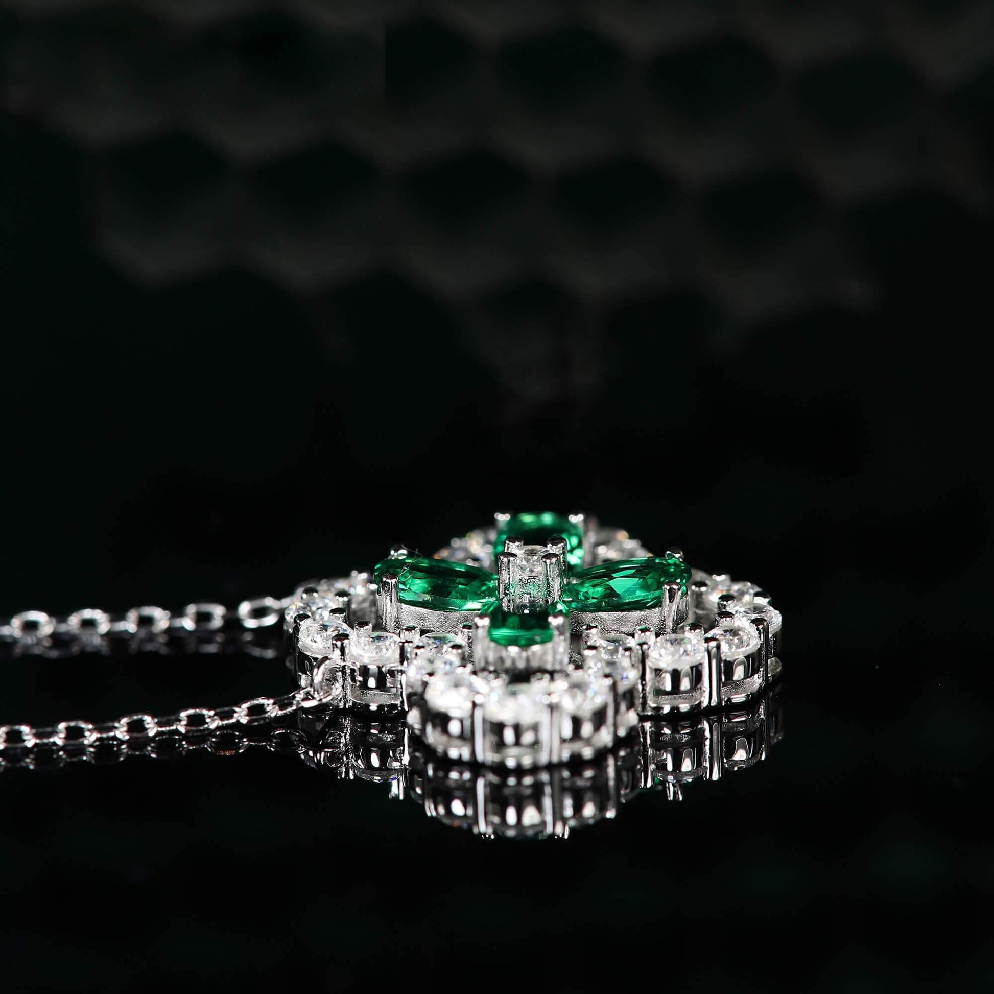 TDC™ Green Four-Leaf Clover Sterling Silver Necklace