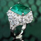 High-End Green Artificial Gemstone Silver Ring