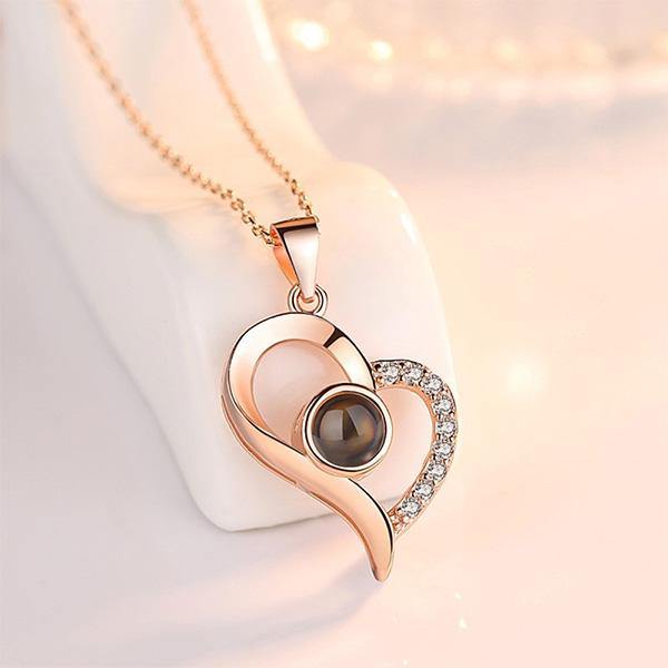 TDC™ Personalized Heart Photo Projection Necklace with I Love You in 100 Languages - TDC Jewellery