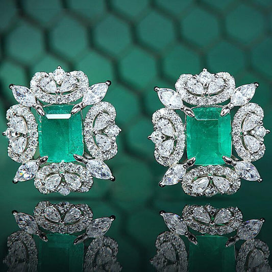 TDC™ High-End Green Artificial Gemstone Silver Earrings