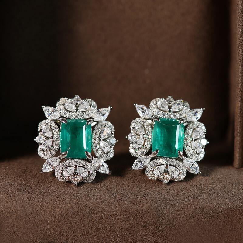 TDC™ High-End Green Artificial Gemstone Silver Earrings