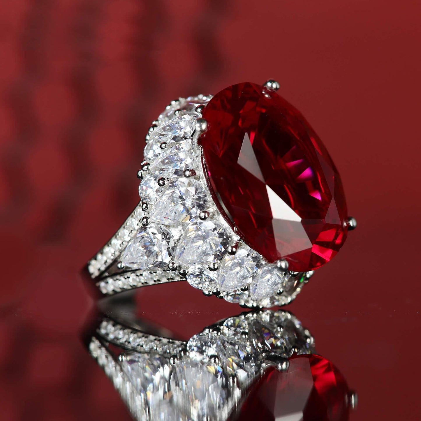TDC™ High-End Red Artificial Gemstone Silver Ring