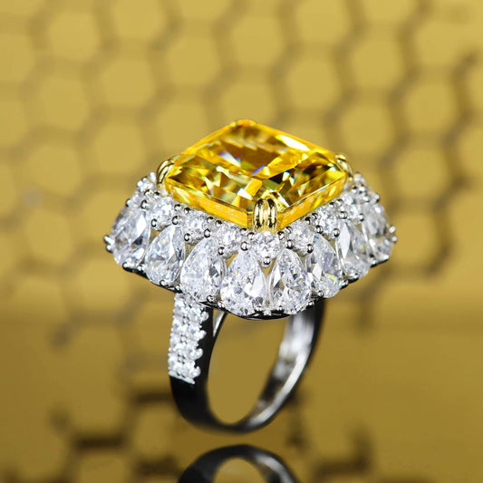 TDC™ High-End Yellow Artificial Gemstone Silver Ring - TDC Jewellery