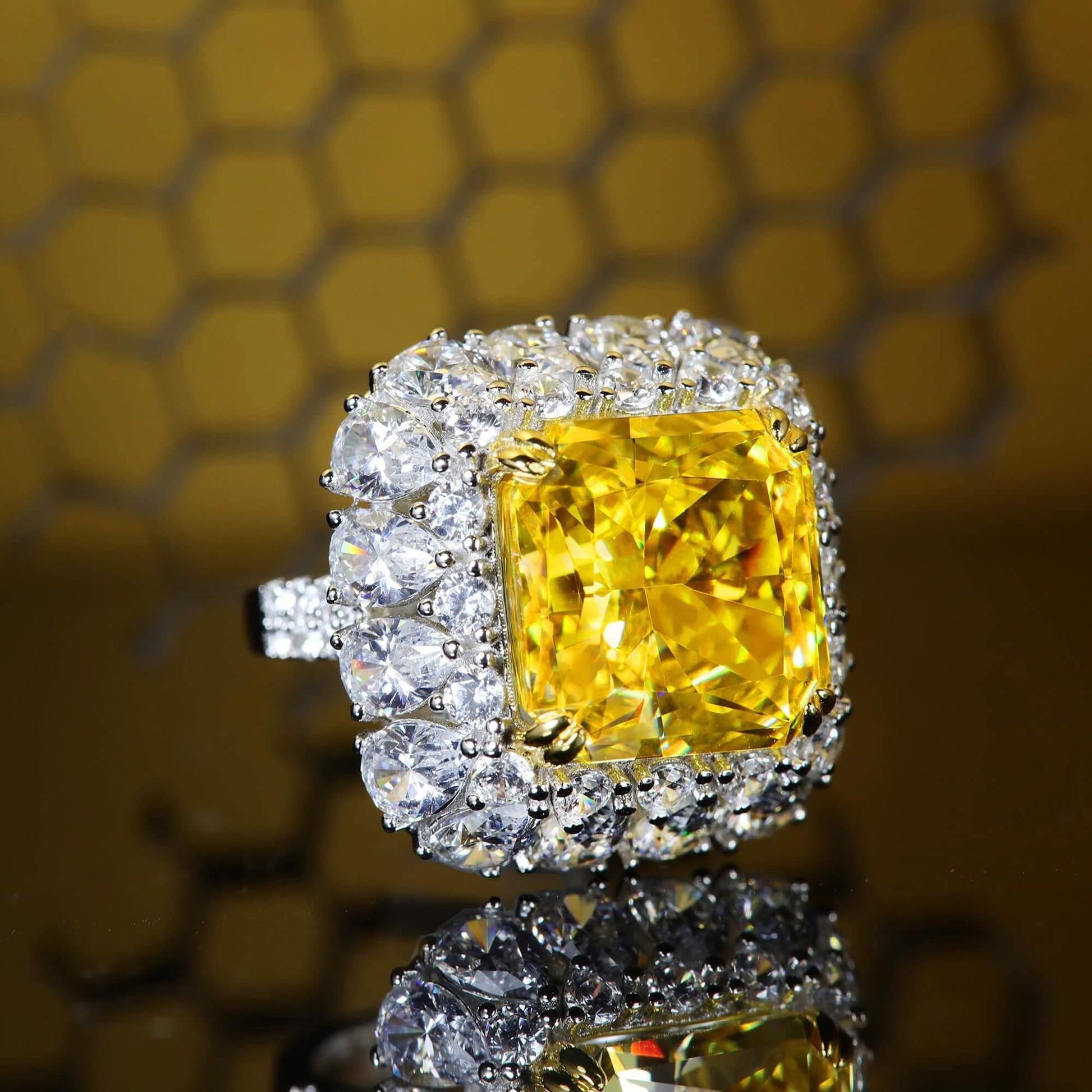 TDC™ High-End Yellow Artificial Gemstone Silver Ring - TDC Jewellery