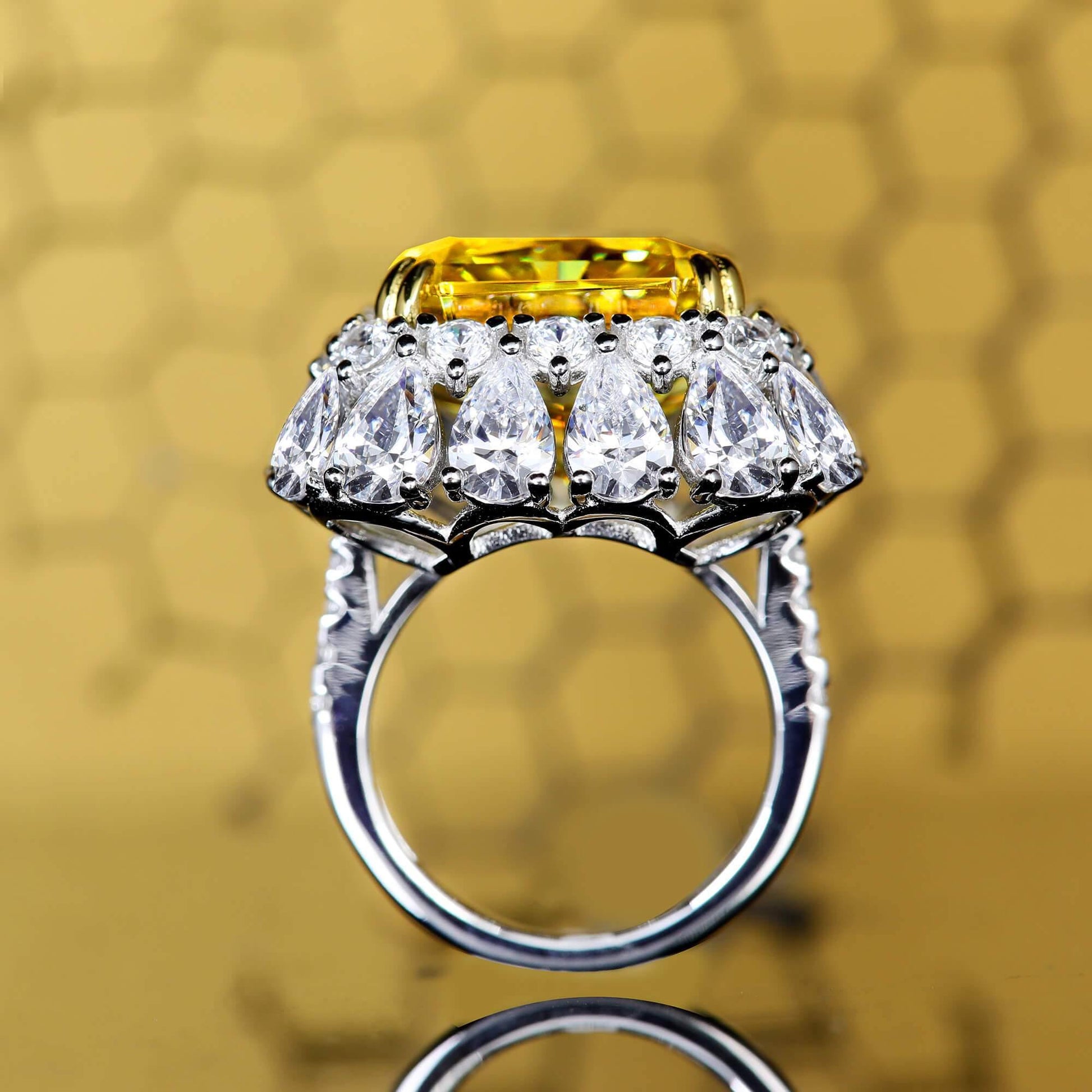 TDC™ High-End Yellow Artificial Gemstone Silver Ring - TDC Jewellery