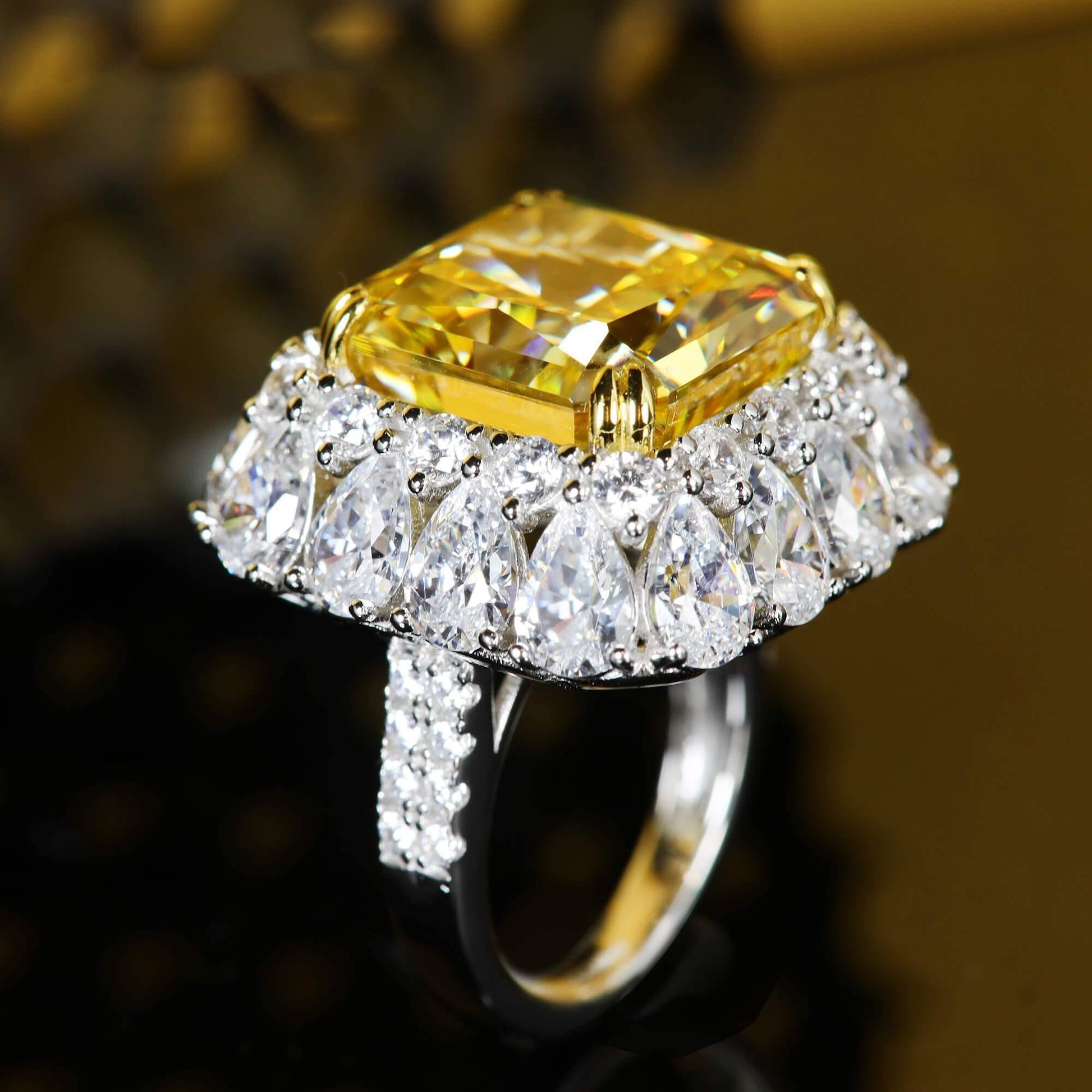 TDC™ High-End Yellow Artificial Gemstone Silver Ring - TDC Jewellery