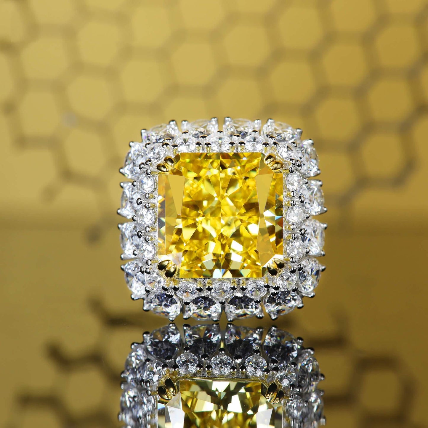 TDC™ High-End Yellow Artificial Gemstone Silver Ring - TDC Jewellery