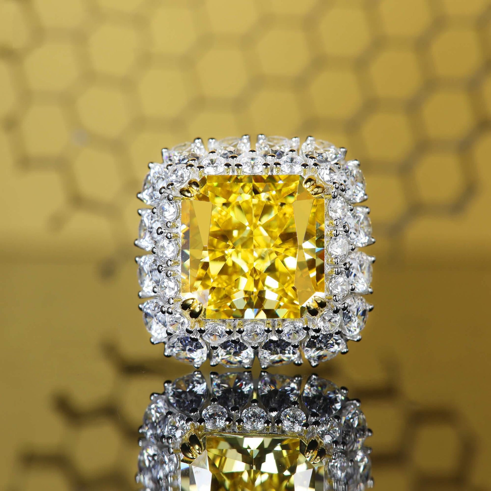 TDC™ High-End Yellow Artificial Gemstone Silver Ring - TDC Jewellery